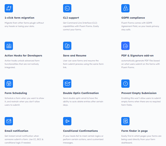 Fluent Forms key features 