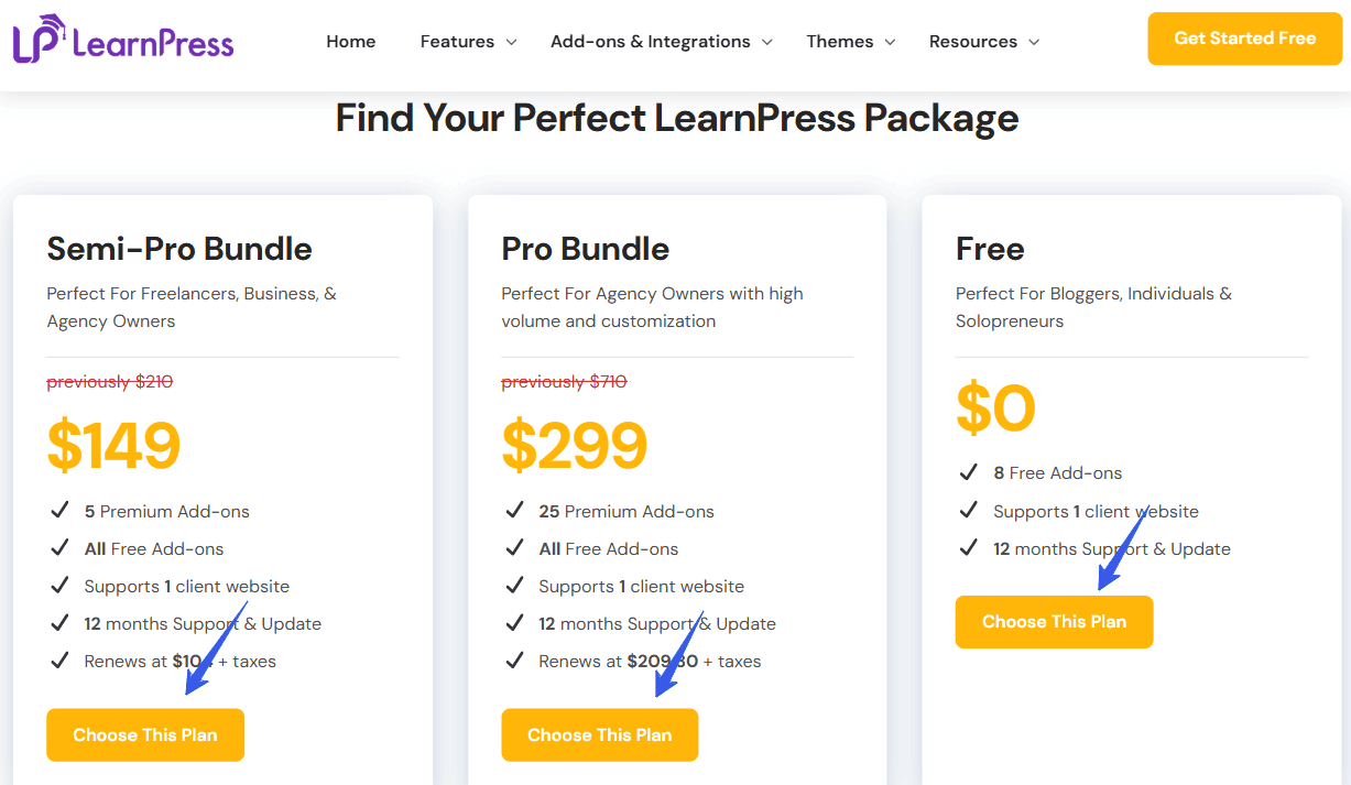 LearnPress Promo Codes & Discounts, Get 60% OFF on Its Plans 1 LearnPress Pricing Plans