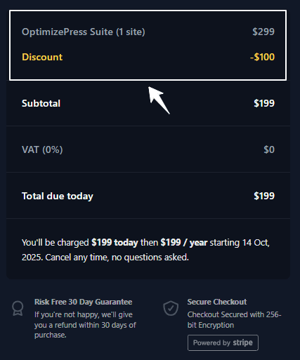 OptimizePress Checkout Page