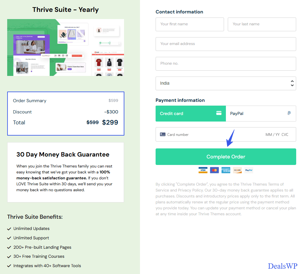 Thrive Suite Checkout Page