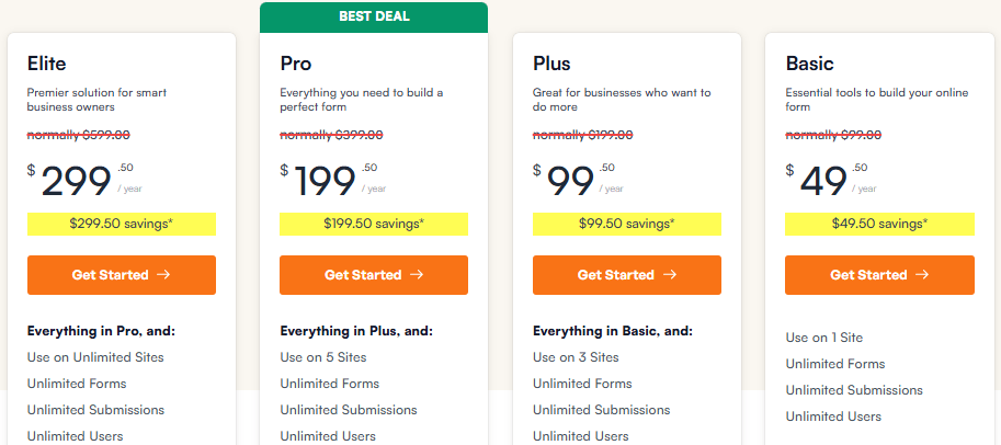 WPForms Pricing Plans