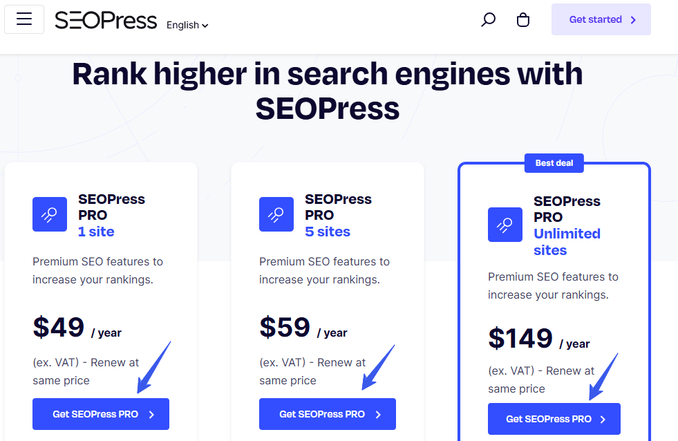 SEOPress Promo Code & Discount Offers - Grab Up to 75% OFF all Plans 1 SEOPress Pricing Plans